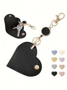 心形可爱伸缩钥匙扣，配PU皮绳和金色合金环 - 金色钥匙扣，适用于汽车/摩托车/手机钥匙收纳，母亲节礼物配件（多种颜色可选） - A - 查看 7
