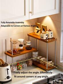 多功能三层木质置物架，厨房调料罐架兼碗碟架，加厚耐用，适用于厨房、餐厅、家庭办公室、咖啡馆等场所。