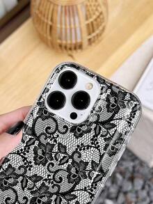 1pc Romantic Lace Pattern Soft Transparent Airbag Phone Case, Anti-Slip, Suitable For IPhone 11/12/13/14/15/16 Pro Max - 款式7(1pc) - 查看 4
