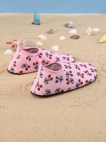 1 Paar neue bequeme modische lässige leichte süße Cartoon-Kirsch-Schleifen-Muster Outdoor-Strand-Fußschutz-Rosa-Bach-/Wasserschuhe für Mädchen für Frühling/Sommer/Herbst - Pink - Übersicht 6