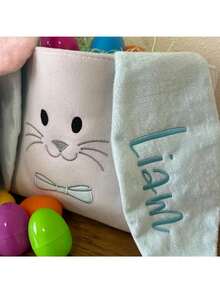 Personalized Easter Bunny Ear Basket (Customizable Name Printing), Easter Bunny Basket, Easter Gift, Cute Easter Basket, Embroidered Easter Basket