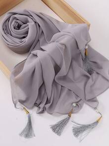 1pc Women's Pearl Pendant Tassel Chiffon Long Scarf Shawl Hijab Scarf
