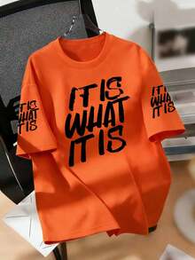 大尺碼女款 T 恤，印有「IT IS WHAT IT IS」字樣，適合春夏穿著，適合日常穿著 - 橘色 - 查看 1