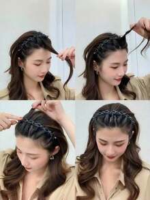 1/2pcs Woven Headband, Double-Layer Hollow Hair Hoop, Facial & Bangs Decorative Headpiece, Hair Band, Head Accessories Hairband - Multicolor - View 1