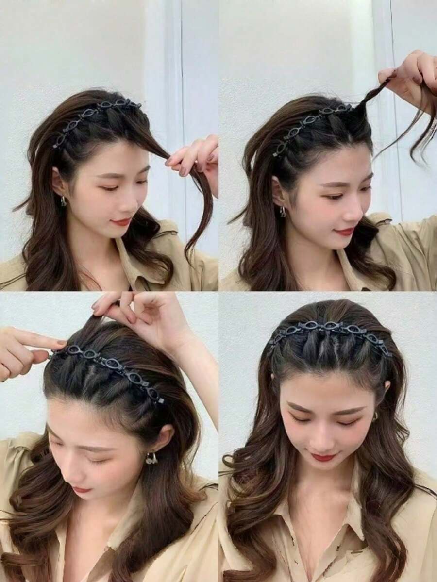 1/2pcs Woven Headband, Double-Layer Hollow Hair Hoop, Facial & Bangs Decorative Headpiece, Hair Band, Head Accessories Hairband - Multicolor - View 1