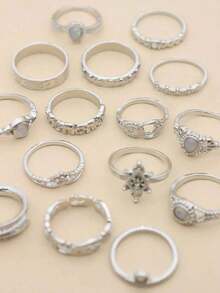 15pcs & Drop Decor Ring - Bạc - Xem 2