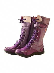 1 Pair Of Women's Padded Warm Winter Boots Non-Slip Wear Side Zipper PU And Leather Splicing Fashion Women's Boots - 紫色 - 查看 2