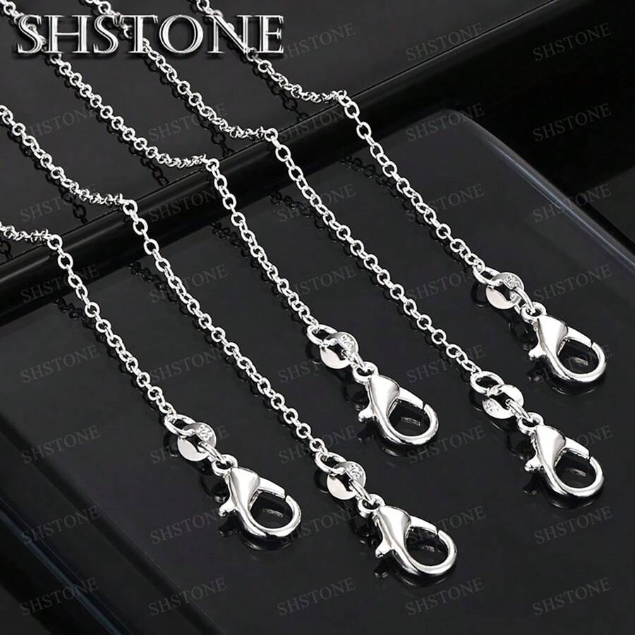 5pcs/Set 925 Sterling Silver Necklace, Fashionable DIY Jewelry For Men & Women, 1mm Necklace, Length Options: 16", 18", 20", 22", 24", 26", 28", 30" - Silver - View 1