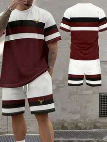 男士时尚休闲Logo印花短裤套装 - 彩色 - 查看 3