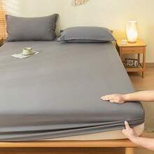 1pc Solid Color Fitted Sheet, Mattress Protector, Mattress Cover For Bed, Soft And Breathable, For All Size Bed -Twin, Full, King, Queen Size Sheet Deep Pocket Up To 11.8 Inch Home Textile Wrinkle-Free Better For Sleep, Machine Washable King Queen Full Twin Size - Black and Gray - View 5