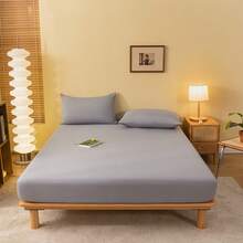 1pc Solid Color Fitted Sheet, Mattress Protector, Mattress Cover For Bed, Soft And Breathable, For All Size Bed -Twin, Full, King, Queen Size Sheet Deep Pocket Up To 11.8 Inch Home Textile Wrinkle-Free Better For Sleep, Machine Washable King Queen Full Twin Size - Grey - View 2
