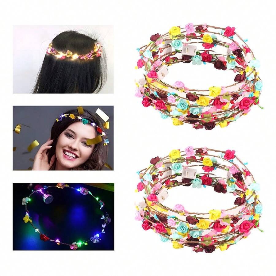 Tendencia10pz Diadema Corona Flores Luz Led Fiesta FestivaCalidad premium