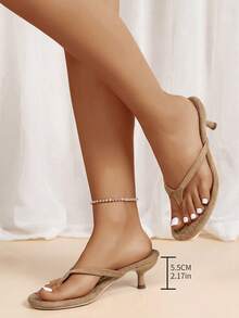 Women's Fashion High Heel Sandals, 2026 Spring/Summer New Arrival, Round Toe Beach/Resort Slip-On Sandals, Small Kitten Heel Outdoor Slippers - Brown - View 5