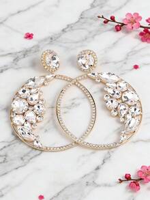 1 Đôi bông tai dáng dài bản lớn bằng hợp kim đồng, hàn thủ công, đính đá lấp lánh, kiểu móc cài, dành cho nữ. - Phong cách - Xem 10