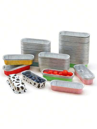 20 piezas/10 piezas Bandejas de hornear desechables, Tazones de papel de aluminio para freidora de aire, Cajas de aluminio, Tazas para pudín, Recipientes de aluminio para alimentos para hornos domésticos, pasteles y reuniones. Adecuado para fiestas y banquetes festivos.
