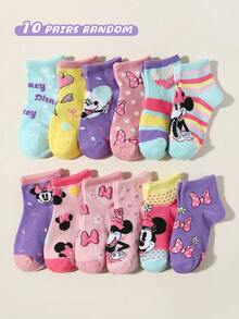 Disney 1/3/5/10 đôi tất ngắn kiểu dáng học sinh cổ điển dành cho trẻ em (bé trai/bé gái), thiết kế họa tiết chuột hoạt hình đáng yêu, mềm mại và thoải mái, thoáng khí và thấm hút mồ hôi, đa năng cho các dịp thường ngày, thể thao, tiệc tùng, làm quà tặng, màu sắc và kiểu dáng ngẫu nhiên. - Nhiều màu - Xem 9