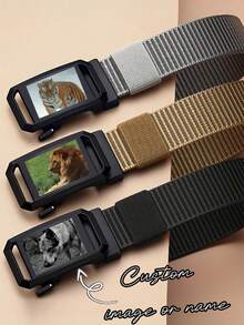 Customizable Belt With Personalized Photos Or Text. Personalized Quick-Release Tactical Belt. Made Of Nylon. Adjustable, Breathable, Square Buckle. Unisex, Classic And Stylish, Versatile And Practical, Suitable For All Seasons, And Appropriate For Office - Multicolor - View 1