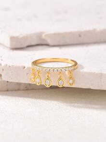 1pc Elegant Tassel Rhinestone Adjustable Women's Ring, Suitable For Daily Wear, Sparkling Finger Accessory, Holiday Gift - Multicolor - View 4