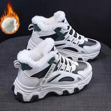 Women's Comfortable Thick-Soled Fleece-Lined Sports Shoes, Breathable Casual Walking Shoes With Thick Soles - Nâng cấp lên màu đen - Xem 3