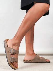 男士春夏舒适复古露趾拖鞋 - 透气防滑,耐用PVC鞋底,搭扣设计,舒适男士步行鞋 - 适合室内外穿着 - 駝色 - 查看 3