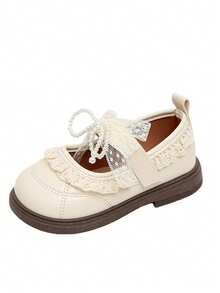 新款女童温柔风格小皮鞋，饰有蕾丝珍珠蝴蝶结，软底防滑公主鞋，适合春秋季节穿着，学生鞋