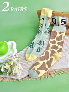 1 Pair Women's Colorful Deer Pattern Mid-Calf Socks, Fashionable, Soft & Comfortable For Autumn/Winter, Suitable For Home, Outdoor, Sports And Daily Wear - Multicolor - View 12