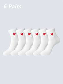 1/6/10双装男女通用配饰袜，心形短袜，白色，价格实惠，Y2K风格，可爱，运动趣味袜，情人节礼物 - 彩色 - 查看 10