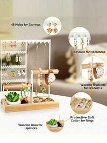 This Multi-Functional Elegant Jewelry Display Stand Includes A Detachable Rotating Holder, Four Rows Of Large Capacity Display Space, And Multiple Color Options. It Is Beautiful And Fashionable, Very Suitable For Displaying Earrings, Necklaces And Rings. It Provides Ample Storage Space And Is Easy To Assemble, Making It A Perfect Gift For Holidays, Valentine's Day Or Birthdays. - Multicolor - View 10