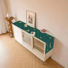 One Piece Set Of Ramadan Themed Table Runner, Featuring A Simple Ramadan Pattern Design - Green As The Main Color, Gold Crescent And Lantern Patterns, With Fresh Green Leaves And Floral Decorations. Polyester Rectangular Tablecloth, Suitable For Kitchens, Restaurants, Parties, And Homes, As Well As Rural Holiday Decorations. Available In Various Sizes, It Is An Ideal Choice As A Gift. - Multicolor - View 11