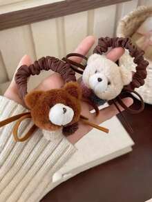 1pc Children's Cute Minimalist Cartoon Plush Bear Hair Scrunchie, Versatile Elegant Charming Ponytail & Bun Hair Accessory For Girls - Multicolor - View 8