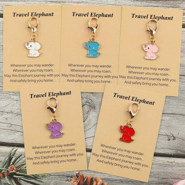 1pc/5pcs Elephant Shaped Keychain, Including White, Blue, Pink, Purple, Red 5 Color Options, Cute And Soft Design, Matching Uniform Card Text. The Elephant Element Of The Keychain Is Suitable For People Who Love Traveling And Seek Companionship, Can Be Used As A Keychain Or Bag Decoration, Also Suitable As A Gift For Travelers And Frequent Goers, Conveying The Meaning Of "Accompanied On The Journey, Always And Sound" With The Adorable Elephant Shape.