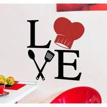 TendenciaCalcomania Vinil Para Pared Cocina Love Cheff 30x30cm Letras Negras, Gorro RojoCalidad premium - LETRAS NEGRAS, GORRO ROJO - Ver 3