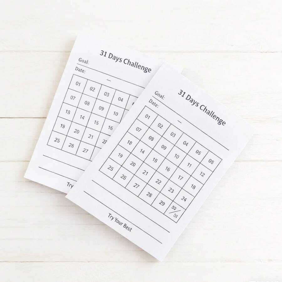 31天习惯追踪记事本，100张便利贴，每日目标设定，自律管理工具，极简设计 - 白色 - 查看 1
