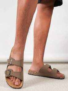 Men's Comfortable Retro Open-Toe Slide Sandals - Breathable, Non-Slip, PVC Outsole, Adjustable Strap, Casual Walking Shoes - Suitable For Indoor And Outdoor Use - Brown - View 4