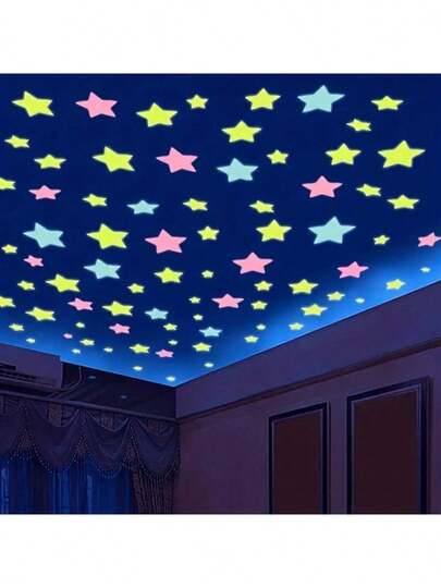 100 piezas Estrellas que brillan en la oscuridad, Pegatinas de pared de estrellas 3D, Pegatinas luminosas para niñas, habitación de guardería, techo del hogar, decoración, Calcomanías de vinilo, Decoraciones de primavera, Renueva tu hogar, Decoraciones navideñas, Regalos, Decoración de graduación escolar, Decoración de sorpresa para dormitorio, Decoración de vuelta a la escuela, Útiles escolares