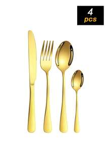 4/24pcs Stainless Steel Cutlery Set, Elegant Gold-Plated Flatware Set, Reusable Knife, Fork, Spoon, Tea Spoon For Home And Daily Use, Gift Box - Gold - View 6