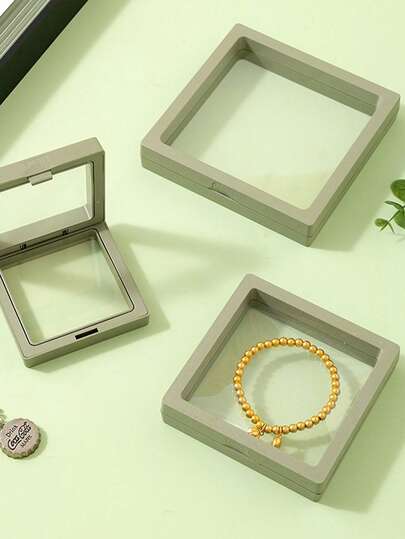 1/5件装 绿色和黑色3D立体悬浮相框展示盒，PE材质珠宝收纳盒硬币架，适用于AA级奖章宝石