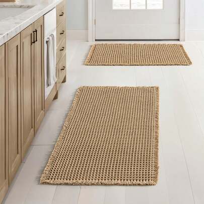 1Pc Waffle Bathroom Rugs, Boho Bath Rugs Non Slip Washable, Super Absorbent Bath Mats, Ultra Soft Rubber Backed Shower Mats For Bathroom Floor, Tub And Shower, Brown, 18x30 Inch
