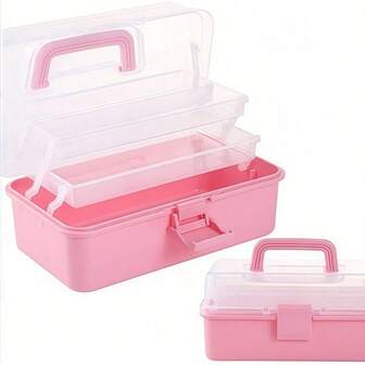 1pc 3-Layer Plastic Storage Box, Multi-Purpose Storage Box, Household Folding Tool Box, Portable Art & Craft Box, Sewing Supplies Organizer, Medicine Box