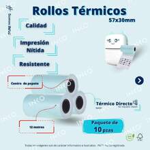 10 Rollos Papel Térmico 57x30 mm Color Azul Pastel Impresión Térmica Color Negro para Impresoras termicas 57mm Forma Gatito Phommo, Terminales Bancarias / 2-1/4 x 40' Blue Thermal Paper Rolls 10 Pack,37543358 - Multicolor - Ver 2