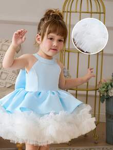 Baby Girl Blue Bow Tulle Dress, Elegant Little Girl Party Princess Dress, Suitable For Birthday Party, Wedding, Flower Girl, Celebration Events - Baby Blue - View 6