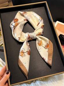1 chiếc khăn vuông in hoa trang nhã, kích thước 27,6 inch, kiểu khăn bandana đa năng dành cho nữ, phù hợp cho phong cách thường ngày, đường phố, chống nắng ngoài trời, hoặc làm khăn trùm đầu trang trí. - màu nâu - Xem 5
