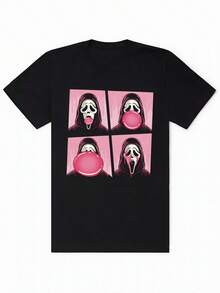 Men's Short-Sleeve T-Shirt with No Pattern Print, Pure Cotton Regular Fit Round Neck T-Shirt - Negro - Ver 1