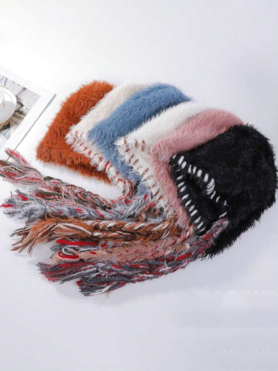 1 căciulă pufoasă tricotată manual pentru femei, groasă și călduroasă, elegantă, versatilă, care acoperă urechile, design împletit, potrivită pentru toamnă/iarnă