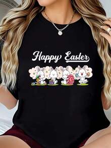 Easter Day Art-Shirt Happy Easter Day Face Bunny With Leopard Print And Bow-Shirt] Graphic Tees Men Crop Tops Couple Tee Art Outfits Men-Shirt - Đen 1 cái NỮ5 - Xem 1