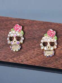 1 Pair Vintage Skull Stud Earrings, Unisex Couples Skeleton Head Earrings, Multiple Styles & Colors Available - View 9