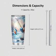 1 Pc 20oz Stainless Steel Tumbler, Featuring A Cute Cartoon Snowman Wearing A Hat & Scarf While Ice Fishing On A Frozen Lake, This Durable Drinkware Is Ideal For Cold Weather Admirers, Outdoor Activity Lovers, And Makes A Thoughtful Present For Birthdays, Winter Anniversaries, Or Special Holiday Gatherings - 20 Oz Travel Tumbler - View 3
