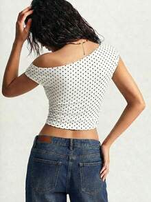 Teen GirlWhite Knit Casual Polka Dot Asymmetric Pattern Set (YY1122) - White - View 8