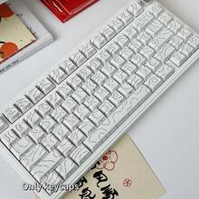 130+键帽套装，白色统一高度键帽（仅键帽），侧印背光线纹键帽，兼容104/98/87/75/68/64/61键键盘 - 白色 - 查看 6