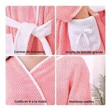 TendenciaBata Mujer Terciopelo Coral Suave Y AbsorbenteCalidad premium - Azul - Ver 8
